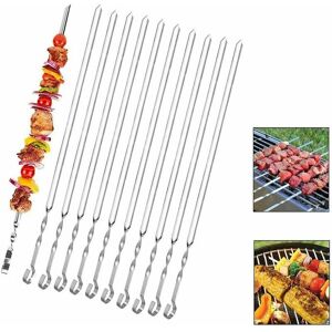 HOOPZI Bbq Grill Kabob Skewers Stainless Steel,BBQ Kebab Meat Skewers Set 10 pcs,bbq Skewers needles, bbq Flat Metal Shish Kebab Skewers 15 inches