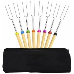 ORCHIDÉE Bbq Sticks bbq Sticks Set Marshmallow Roasting Sticks Stainless Steel Hot Dog Fork with Wooden Handle Consists of 8 Stainless Steel Telescopic Skewers