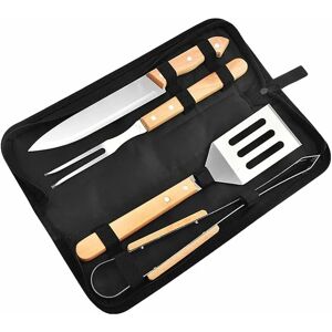 Groofoo - bbq Utensils, 4 Pcs Stainless Steel bbq Tool Set bbq Accessories, bbq Tool Kit with Wooden Handle and Carrying Case, Gift for Men