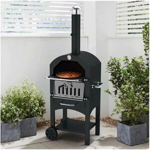 Pizza Oven, Chimney Smoker & Charcoal bbq - Black - Billyoh