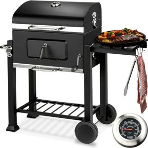 TECTAKE BBQ Florian - with 2 wheels, adjustable air supply and temperature display - charcoal grill, barbecue, charcoal bbq - black