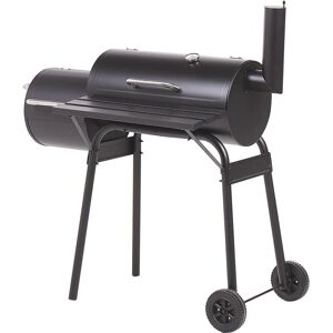 BELIANI Garden Charcoal bbq Grill with Lid Wheeled Offset Smoker Thermometer Black Katla - Black