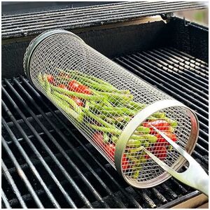 2pcs bbq Roll Grill Basket, Stainless Steel Wire Mesh Cylinder Portable Grill Basket Outdoor Grill Grill 30x9mm - Groofoo