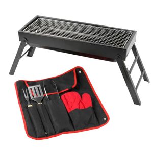 Folding bbq With Tool Set Portable Picnic Grill Barbecue Camping Travel Charcoal Stove - KCT