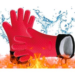 Kitchen Glove, Heat Resistant Oven Mitts, Non-Slip Silicone&Cotton bbq Gloves, Heat Resistant, for Barbecue, Oven, 1 Pair Groofoo