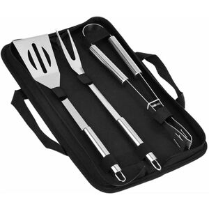 LANGRAY Grill Cutlery Set of 3 Stainless Steel Grill Accessories Meat Fork Grill Spatula Grill Tongs Grill Set Barbecue Grill Fork Grill Case Grill Tools