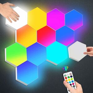 DENUOTOP Led Wall Mounted with Remote Control, Smart Hexagonal Lights Touch Control rgb Gaming Lamp Night Lights diy Geometry Splicing Module for Gaming