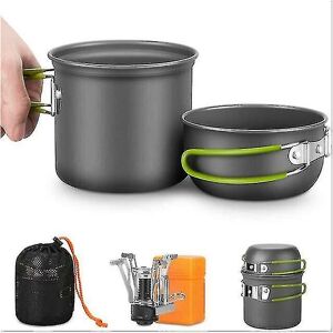 Woosien - Outdoor Pot Mini Sets Cam Hi Ware Picnic Ing Set Non-stick Bowls With Foldable Spoon Fork Green