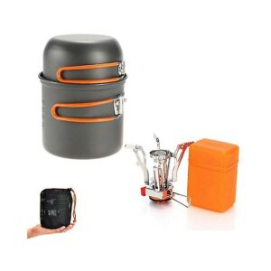 WOOSIEN Outdoor Pot Mini Sets Cam Hi Ware Picnic Ing Set Non-stick Bowls With Foldable Spoon Fork Orange