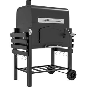 Outsunny - Charcoal Grill bbq Trolley w/ Adjustable Charcoal Height & Thermometer - Black