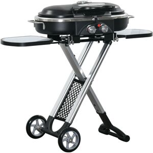 Outsunny - Foldable 2 Burner Gas bbq Grill Trolley w/ Side Shelves Storage Pocket - Black