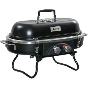 Outsunny - Foldable 2 Burner Gas bbq Grill w/ 2 Burners for Camping Picnic Cooking - Black