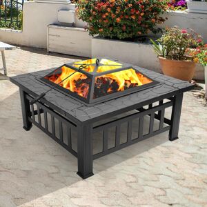 Famiholld - Portable Courtyard Metal 3-in-1 Fire Bowl bbq Brazier with Accessories Black (31.9 x 31.9 x 17.7 inch)