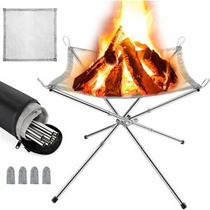 Denuotop - Portable Outdoor Fire Pit, Foldable BBQ/Heating Grill, Camping Fire Pit, with Carry Bag, Stainless Steel, for Patio, Camping, Garden,