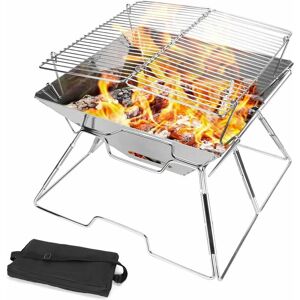 DENUOTOP Portable Wood Burning Stove, Foldable Stainless Steel bbq Grill, Camping Stove with Carry Bag for Campfire, Travel, Camping, Hiking, Festival, bbq