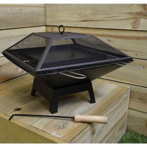 Hamble Distribution - Redwood Outdoor Garden Square Fire Pit / Heater with bbq Grill