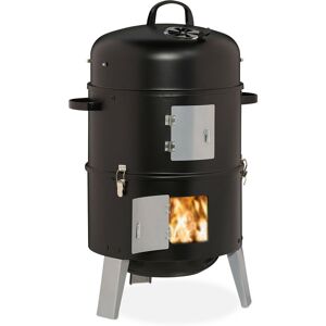 Charcoal Smoker, 3in1, for Grilling, Smoking & Cooking, Thermometer & Air Vent, Barrel: ∅ 40 cm, Steel, Black - Relaxdays