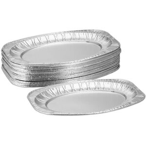 Aluminium Serving Trays, Set of 25, hwd: 4.5 x 35 x 24 cm, Oval Barbecue Dishes, Drip Pans, Grilling, Silver - Relaxdays