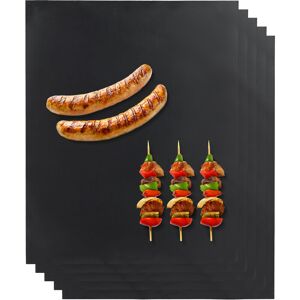 Grill Mat Set of 5, bbq and Oven Pad, Reusable, Heat Resistant & Cut to Size, Baking Sheet, 50 x 40 cm, Black - Relaxdays