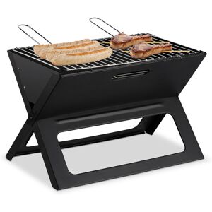 Folding bbq, With Charcoal & Grill Grate, Foldable Picnic & Camping Barbecue, hwd 30x45.5x30 cm, Black - Relaxdays