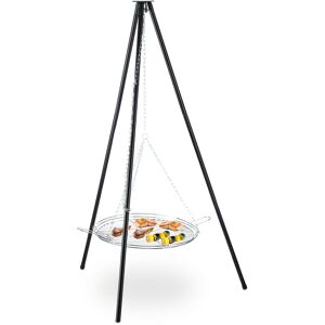 Tripod Barbecue, Hanging Grill with Fire Bowl, Steel, 52 cm, Height Adjustable, bbq, HxD: 151 x 100 cm, Black - Relaxdays