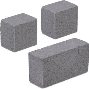 Relaxdays Cleaning Stone, Set of 3, Grill Cleaning Brick, Grease Cleaning, 2 Sizes, Reusable, Effective, Grey