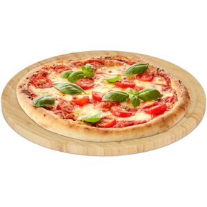 Pizza Board, Natural Bamboo, ø 32 cm, Serving Plate, Round Platter, for Tarts, Cheese & Charcuterie, Natural - Relaxdays