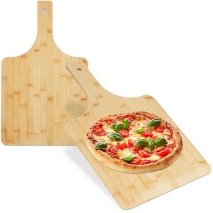 Pizza Tray, Set of 2, Size 50x30 cm, Square, Shovel, Spatula, Bamboo Wood, Bread, Baker, Tool, Paddle, Natural - Relaxdays