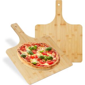 Pizza Tray, Set of 2, Size 50x38 cm, Square, Shovel, Spatula, Bamboo Wood, Bread, Baker, Tool, Paddle, Natural - Relaxdays