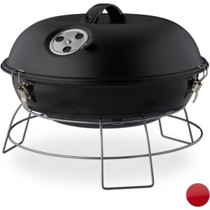 Relaxdays Portable Kettle Grill, With Lid, Picnic BBQ with Large Cooking Area, Charcoal, Ø36cm, Black