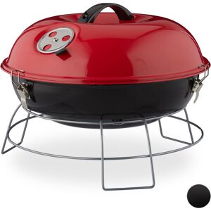 Portable Kettle Grill, With Lid, Picnic bbq with Large Cooking Area, Charcoal, Ø36cm, Red - Relaxdays