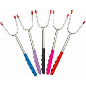 5Pcs Telescopic bbq Forks, Telescopic Skewers Forks, Marshmallow Roasting Sticks, Barbecue Skewers with Plastic Handle - Rhafayre