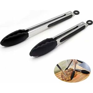 Kitchen Tongs, bbq Tongs, Food Grade Silicone, 9 & 12 Inch Black Kitchen Tongs Set, Silicone Kitchen Tongs for Cooking, Grilling - Rhafayre