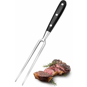 Meat fork, large, stainless steel, with wooden handle, blade length: 15 cm, barbecue for roast meat, cooking (black) - Rhafayre