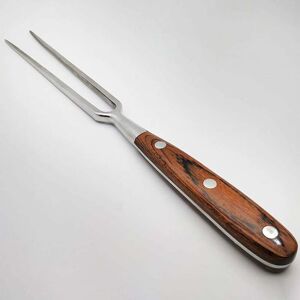 Meat fork, large, stainless steel, with wooden handle, blade length: 15 cm, barbecue for roast meat, cooking (red) - Rhafayre