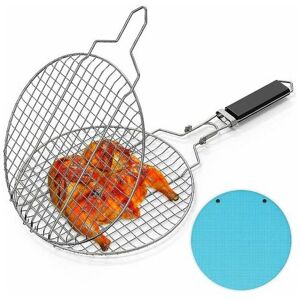 LUNE Round Portable Stainless Steel bbq Basket with Detachable and Secure Locking Handle, Outdoor bbq Accessories, Vegetables, Fish, Shrimp