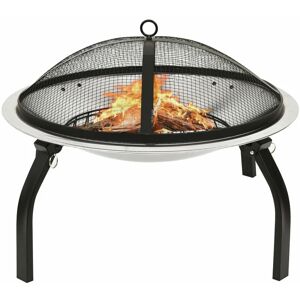 Berkfield Home - Royalton 2-in-1 Fire Pit and bbq with Poker 56x56x49 cm Stainless Steel