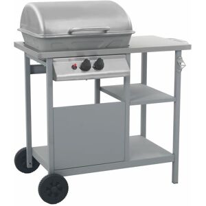 BERKFIELD HOME Royalton Gas bbq Grill with 3-layer Side Table Black and Silver