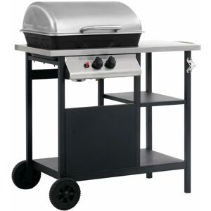 BERKFIELD HOME Royalton Gas bbq Grill with 3-layer Side Table Black and Silver