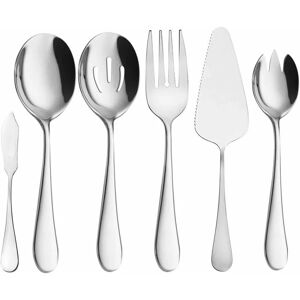 DENUOTOP Serving Utensils, Buffet Serving set, 6 Pieces Basics Serving Utensils Stainless Steel Knife Fork Spoon Tablespoons For Home Chef Commercial Use