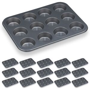 Relaxdays - Set of 16 Muffin Trays, Tins for 12 Cupcakes, Non-stick Coated, Baking Desserts, Carbon Steel, ø 6.5 cm, Grey