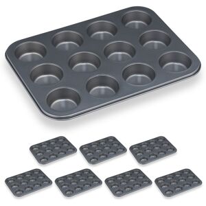 Relaxdays - Set of 8 Muffin Trays, Tins for 12 Cupcakes, Non-stick Coated, Baking Desserts, Carbon Steel, ø 6.5 cm, Grey