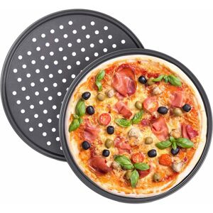 RHAFAYRE Set of 2 Round Non-Stick Perforated Pizza Molds in Black Carbon Steel, High Temperature Resistant Grid, Ideal Support for Pie, Quiche, Pizza, Pastry,