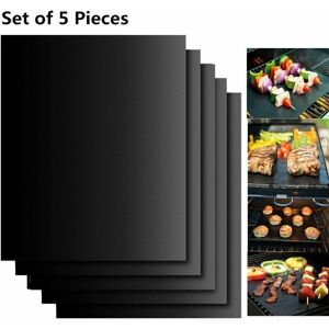 HOOPZI Set of 5 Cooking Mats bbq Mat Barbecue Plate Baking Sheet Oven 40 33cm for Gas Barbecue Electric Charcoal 100% Non-stick