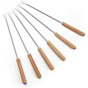 AOUGO Set of 6 Stainless Steel Fondue Forks with Heat Resistant Wooden Handle 24cm