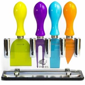 Viners - Coloured 4 Piece Cheese Knife Set With Stand