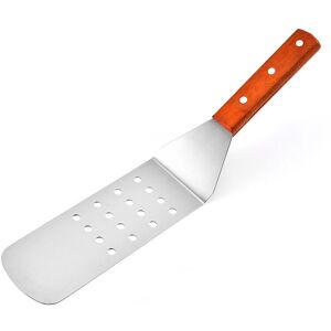 RHAFAYRE Wooden Handle Stainless Steel Barbecue Spatulas, Non-Stick Pizza Spatula, Anti-Rust Spatula for Barbecue, Kitchen, Outdoor, Cooking, Long with Holes