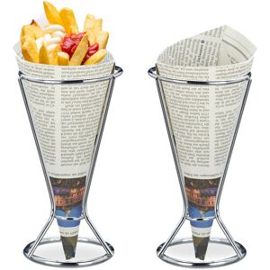 Chip Cones Set Of 2, Stainless Steel, For Snack Paper Cones, Bistro Serverware, hd 16 x 9.5 cm, Silver - Relaxdays