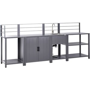 Beliani - 4 Piece Outdoor Kitchen Set Aluminium Storage Cabinet Island Sink Grey Viggiano