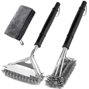 TLILY Grill Brush and Scrapers, 2 Pcs Grill Brushes with Towel, Bristle Free 18 Inch bbq Grill Cleaning Brush Kit